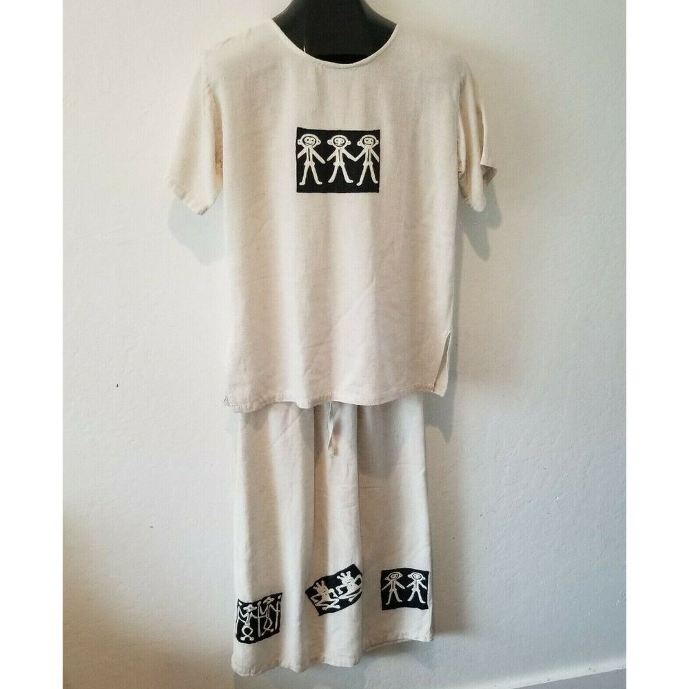 Natural Womens Small Round Neck T-shirt and Long Skirt Off white Lounge Wear Set